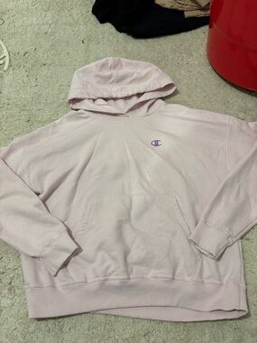 Champion Pastel Pink Hoodie with Small Chest Logo SMALL BLUE STAIN ON SLEEVE
